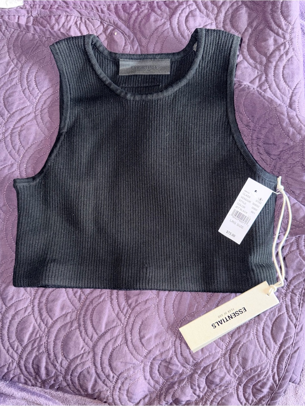 Essentials Black Ribbed Crop Tank
